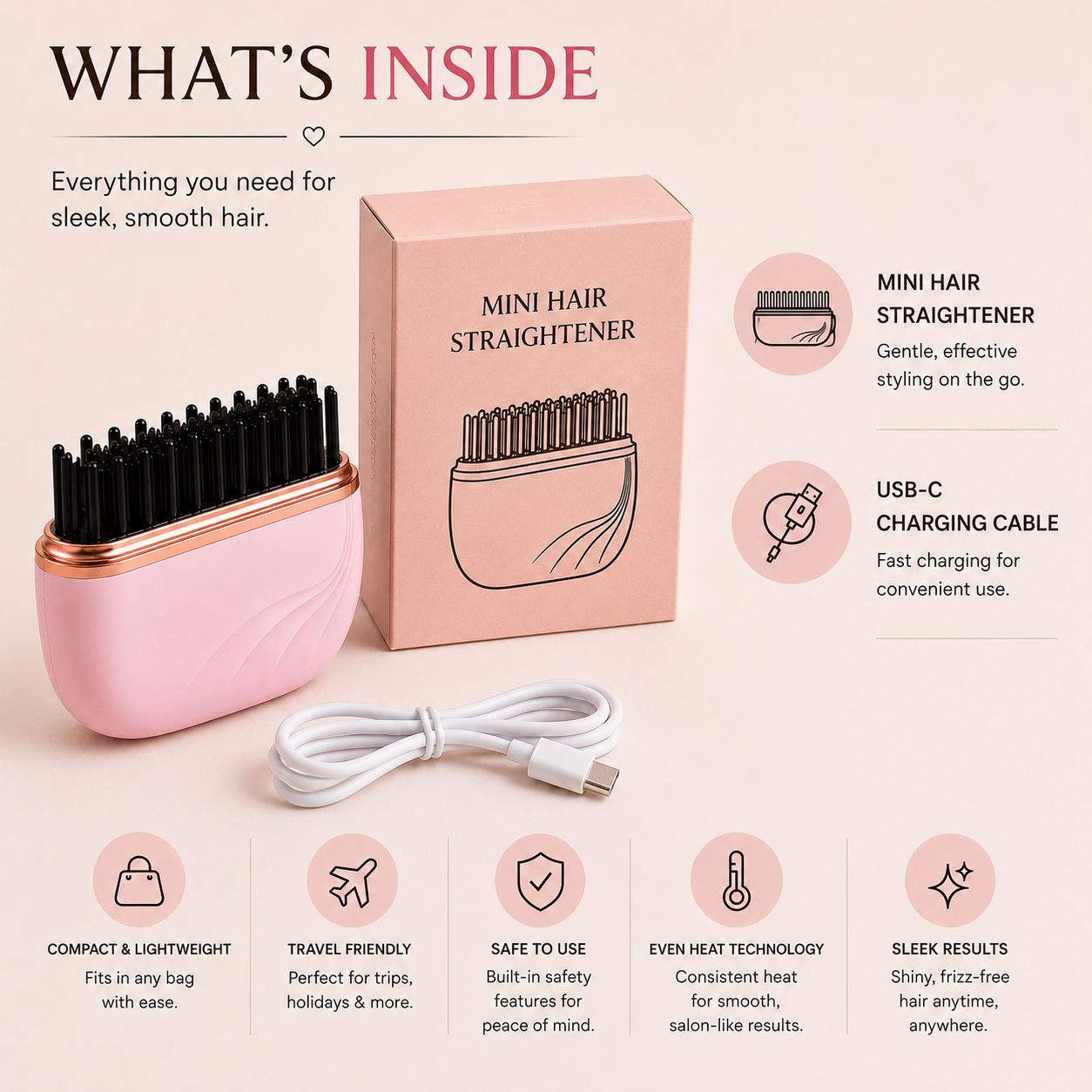 Wireless Hair Straightening Comb